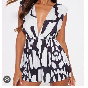 Black and White Abstract Print Romper